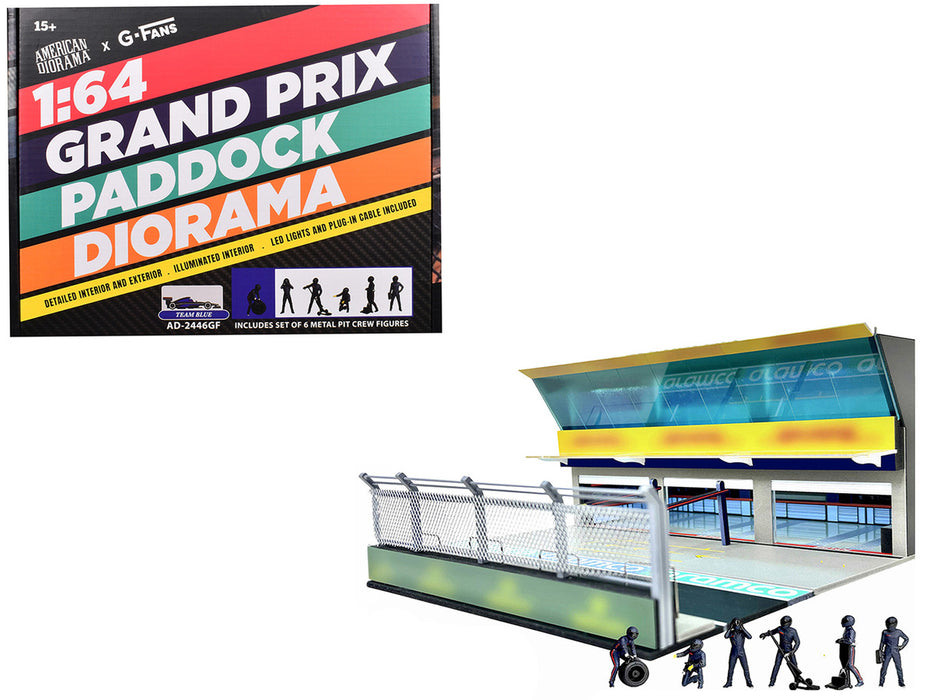 (Preorder) Figures Set Grand Prix Paddock Diorama w L.E.D. - Team Blue - American Diorama - 1/64 - AD-2446