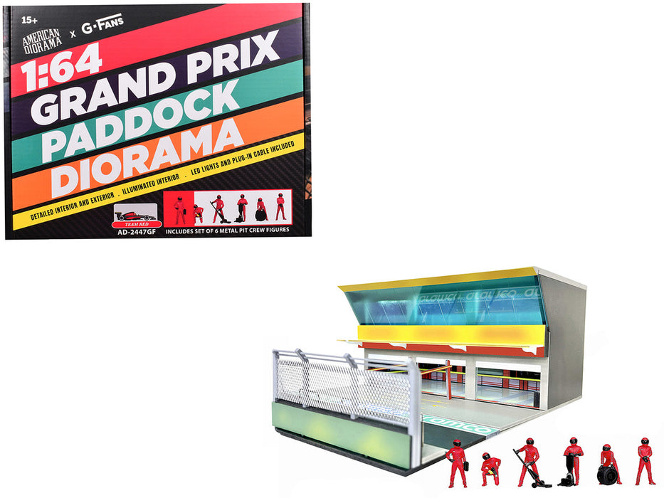 (Preorder) Figures Set Grand Prix Paddock Diorama w L.E.D. - Team Red - American Diorama - 1/64 - AD-2447