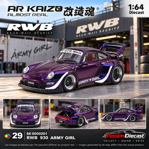 Montage illustratif Passion Diecast Almost Real KAIZO RWB 930 Army Girl Candy Purple 1:64