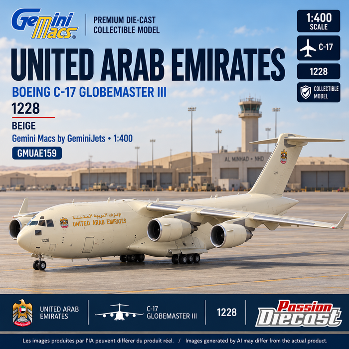 United Arab Emirates C-17 1228 — promotional montage inspired by Al Minhad NHD with Passion Diecast logo