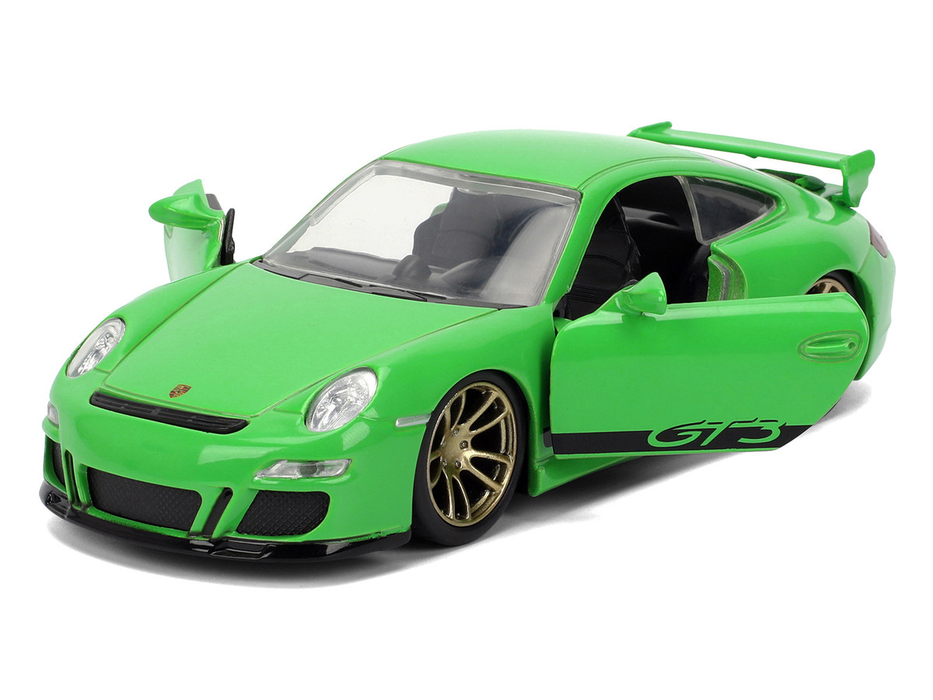 Porsche 911 GT3 (997) verte et noire Fast X Jada 1:32 — portières ouvertes