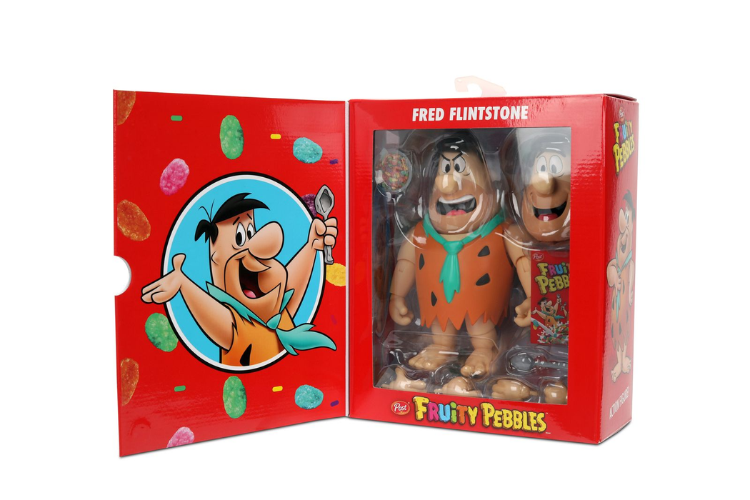Fred Flintstone Fruity Pebbles — emballage vitrine ouvert