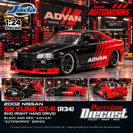 Montage carré Passion Diecast Nissan Skyline GT-R R34 ADVAN Jada 38346