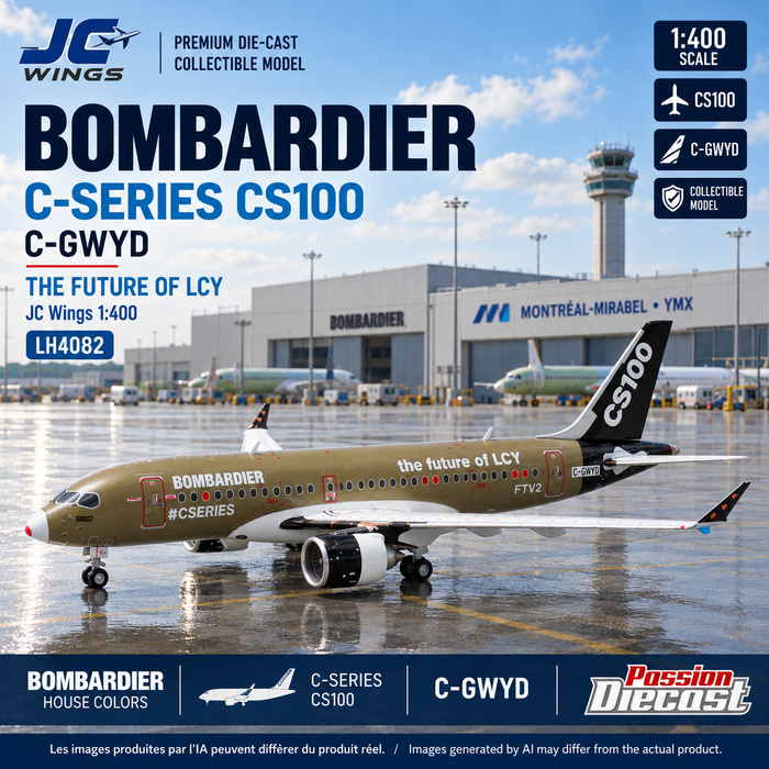 Bombardier CS100 C-GWYD The Future of LCY — promotional montage inspired by Montréal-Mirabel YMX with Passion Diecast logo