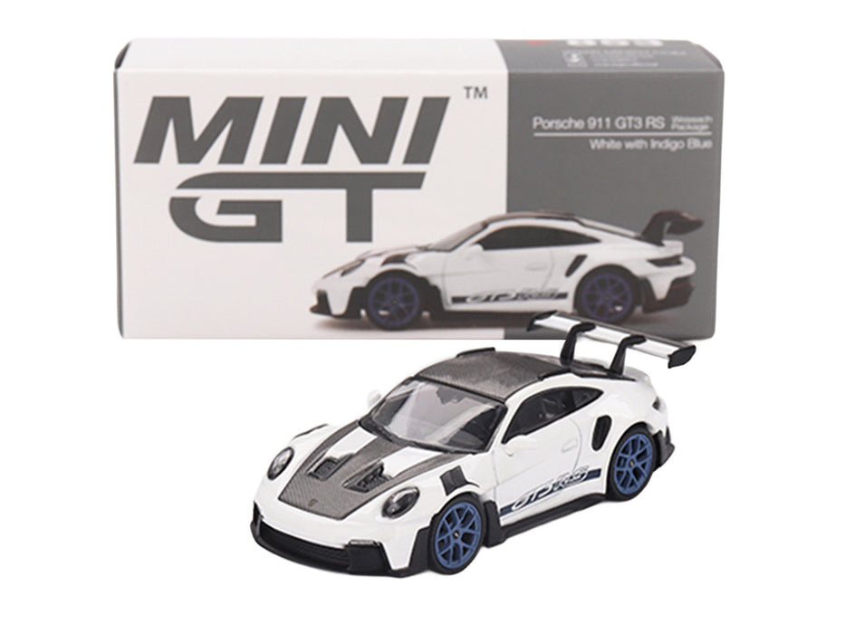 (Preorder) Porsche 911 (992) GT3 RS Weissach Package White with Indigo Blue - Mini GT - 1:64 - MGT00853