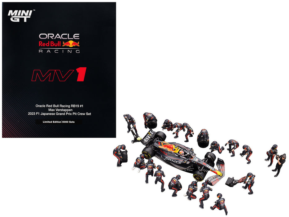 (Preorder) Oracle Red Bull Racing RB19 No.1 Max Verstappen 2023 F1 Japanese Grand Prix Pit Crew Set - Mini GT - 1/64 - MGTS0014