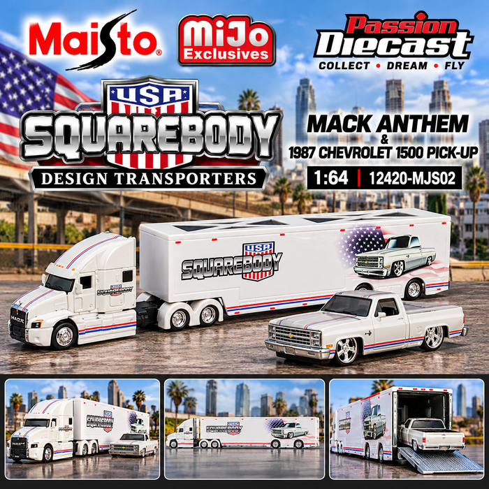 Montage illustratif IA Passion Diecast Maisto Squarebody USA 12420-MJS02