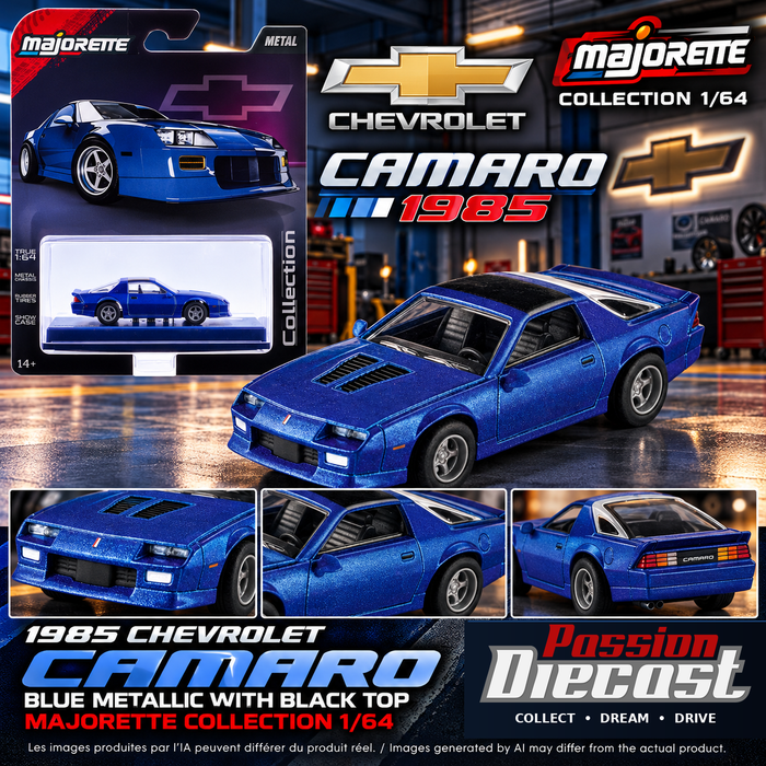 Montage carré Passion Diecast Chevrolet Camaro 1985 Majorette 8505001004 avec logo officiel