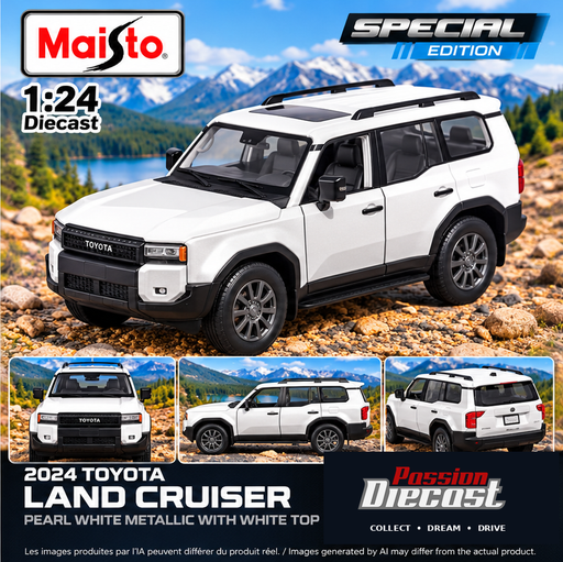 Maisto Toyota Land Cruiser 2024 WH – affiche avec logo officiel Passion Diecast et avertissement IA